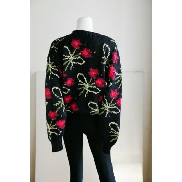 Vintage Y2K  Floral Novelty Print Black Pink Cute Statement Pullover S/M - Picture 7 of 9